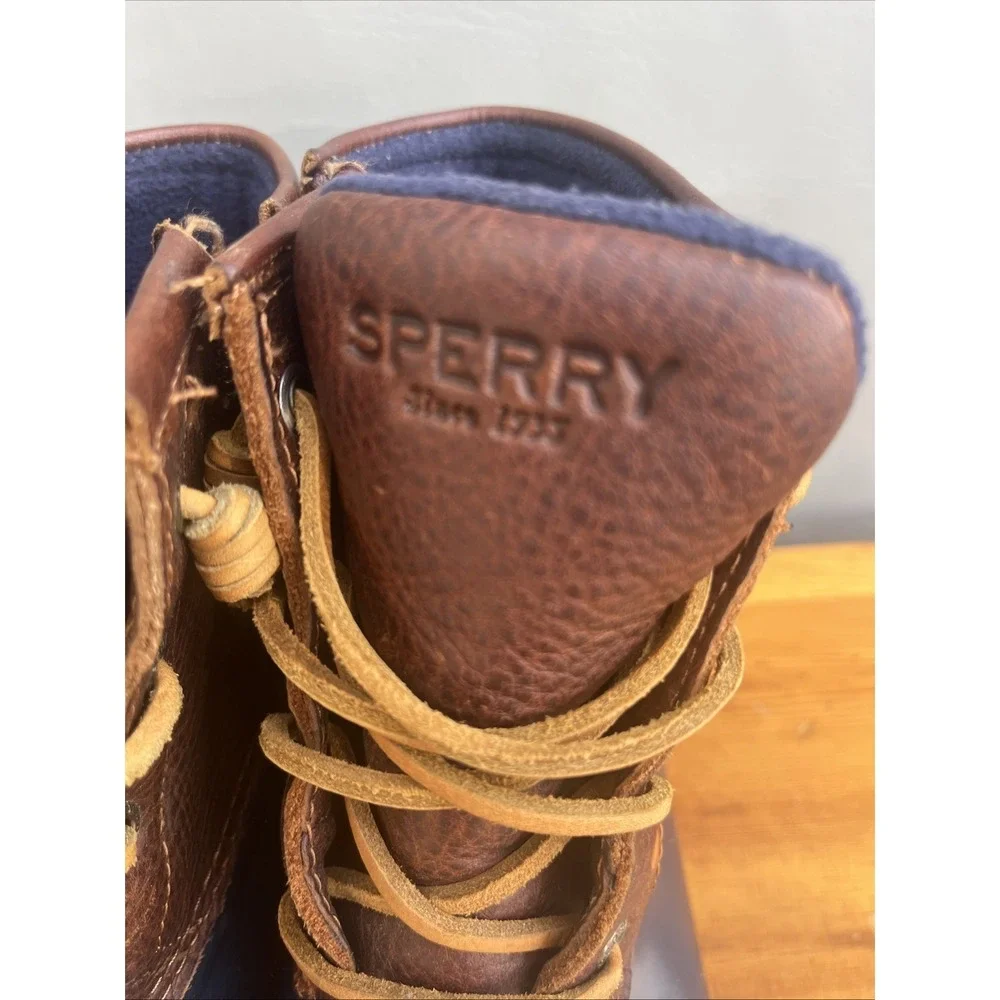 Sperry Topsider Saltwater Duck Boots Womens 7.5 Brown Leather Navy